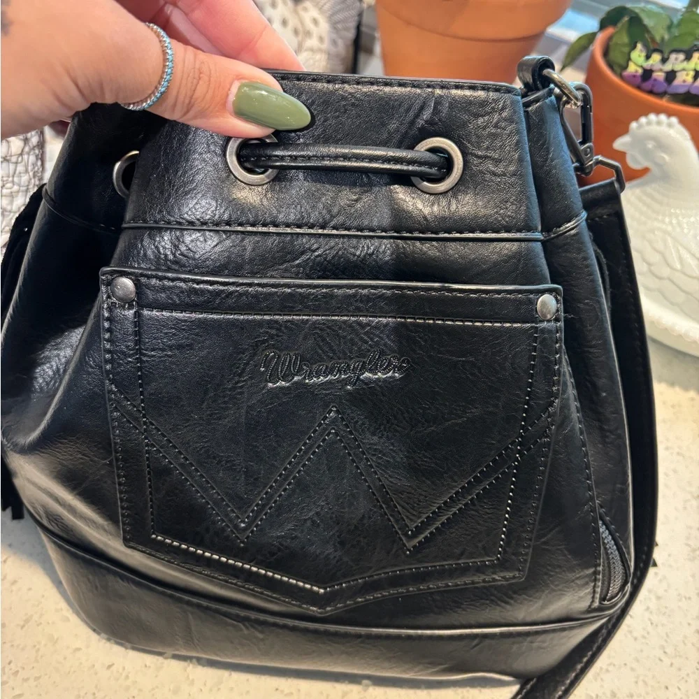 Wrangler Black and Brown Aztec Drawstring Bucket Backpack - Picture 2 of 5